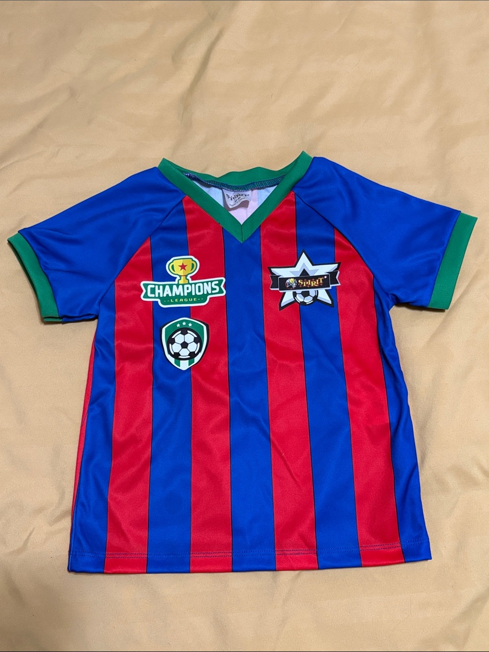 Spirit Kids Soccer Player Costume in Blue, Red & Green - Picture 3 of 10